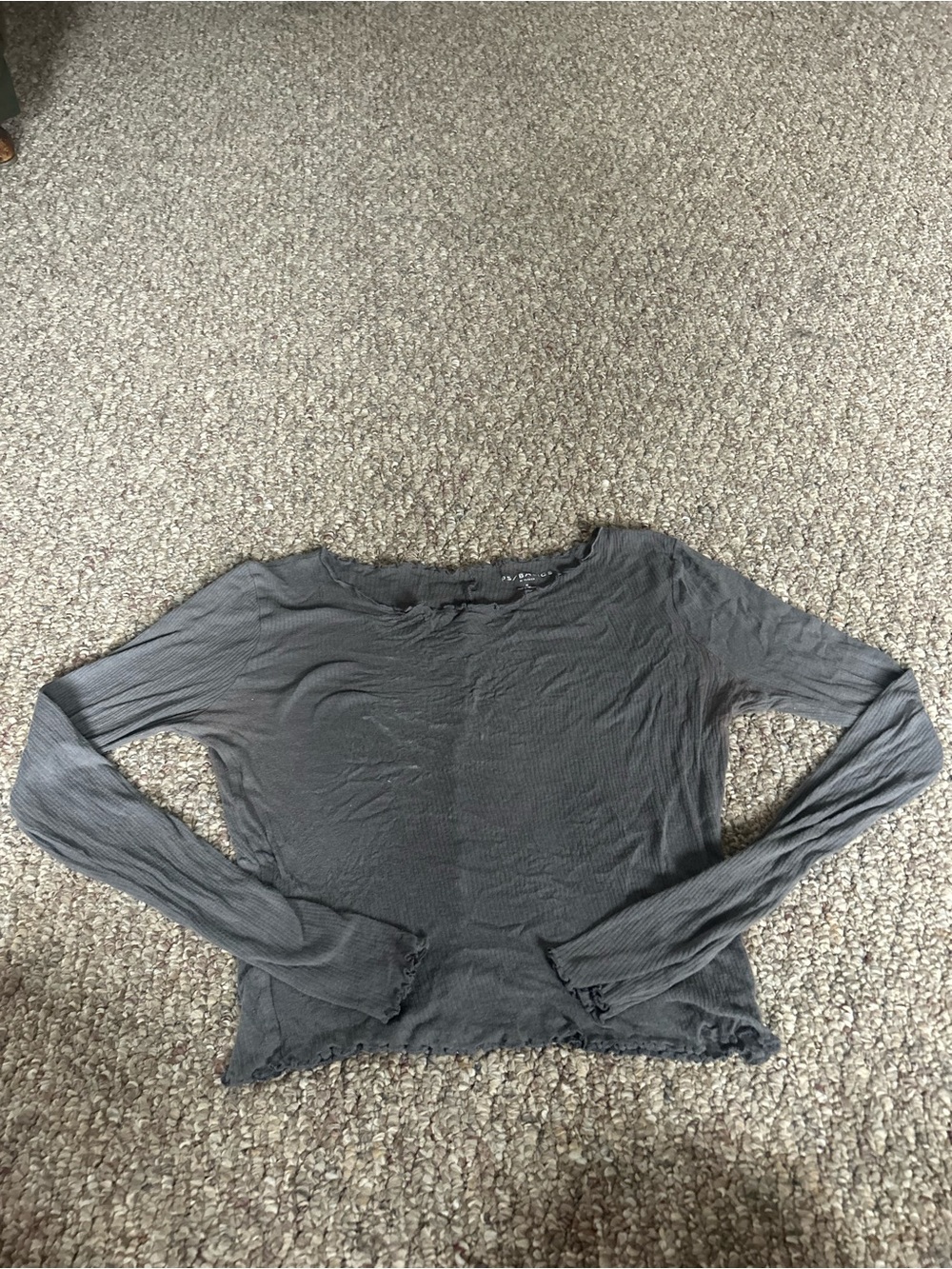 PS Basics by PacSun Grey Lettuce Trim Long Sleeve Top